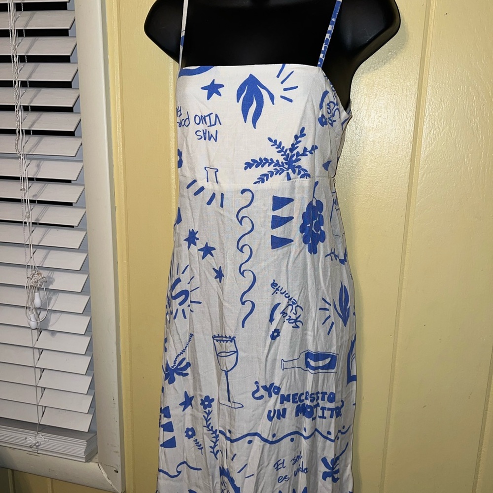 NWT Paper Heart Anthropologie Blue & White Vino Open Tie Back Maxi Dress Size XS - Picture 3 of 10